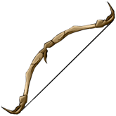 A withered-looking, yellow-brown bow made of various bones.